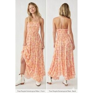 Free People NWT Heat Wave Maxi Slip Dress Smocked Floral L Summer Dress $108